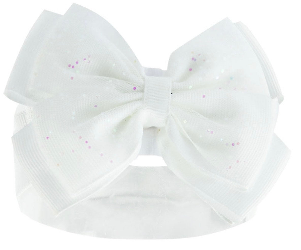 White Glitter Bow Headband