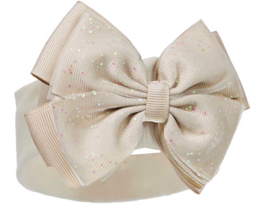 Beige Glitter Bow Headband