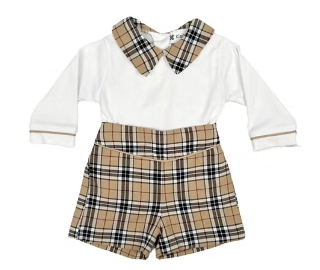 Beige Tartan Short Set
