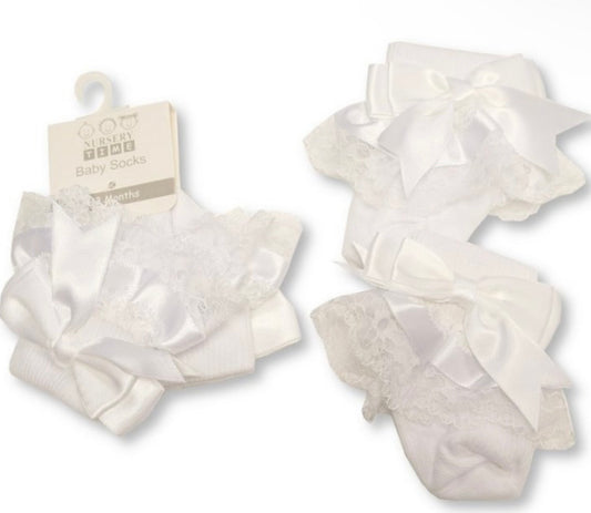 White Satin Bow Socks