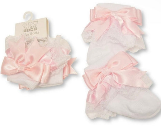 Pink Satin Bow Socks