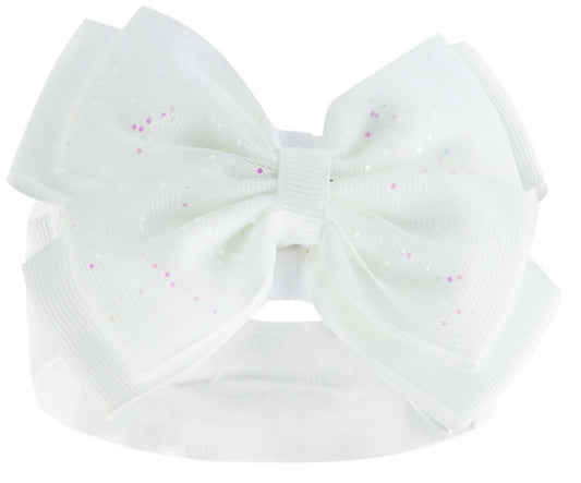 White Glitter Bow Headband