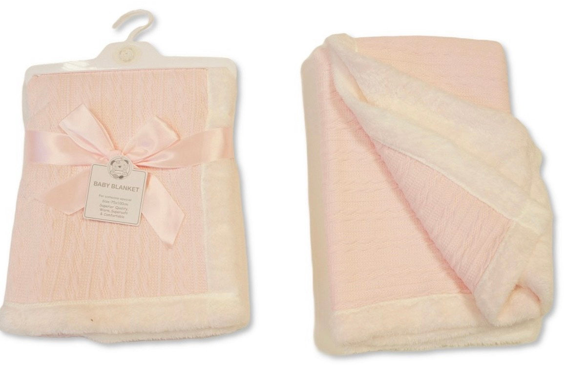 Baby Pink Cable Knit Fur Blanket
