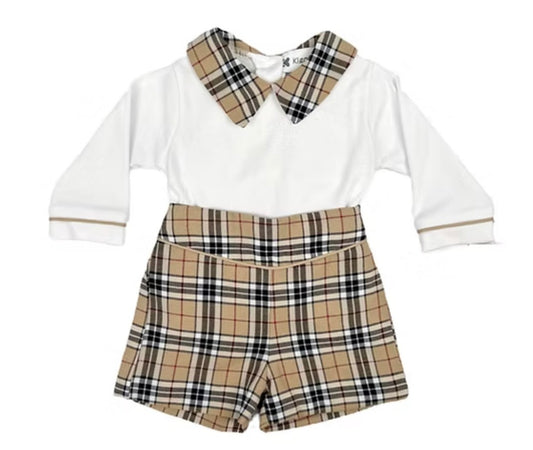 Beige Tartan Short Set